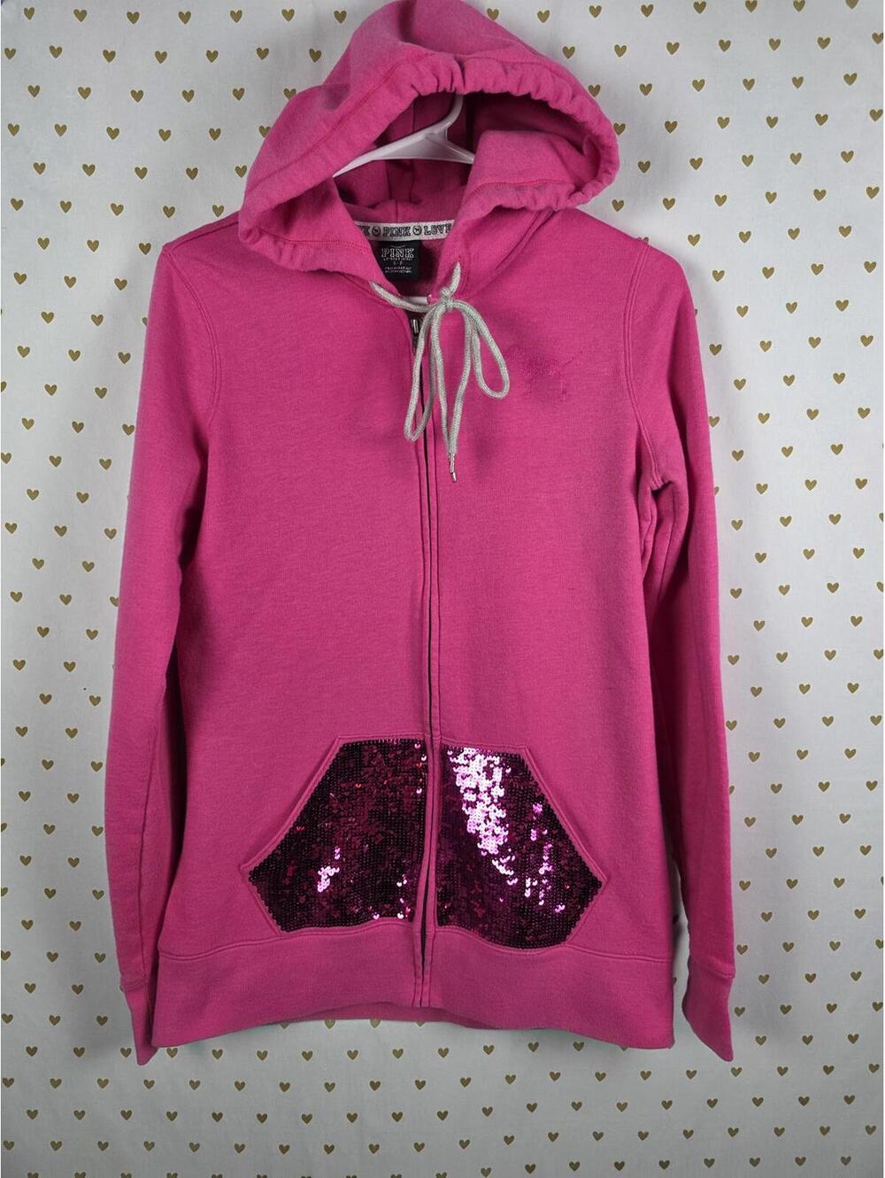 Victorias Secret Pink BLING Sequined Full Zip Hoodie Jacket Vintage SMALL